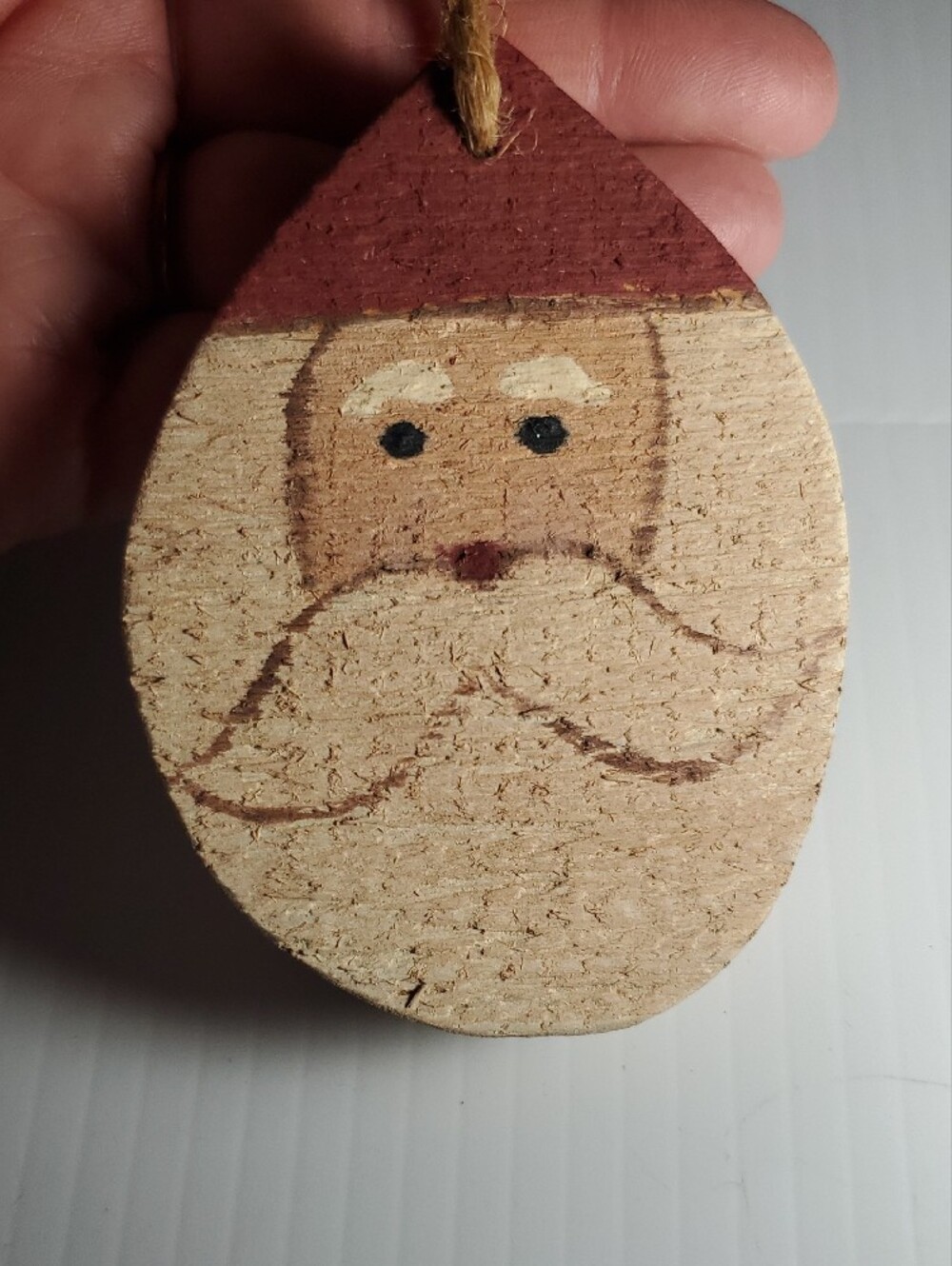 Vintage Folk Art Wooden Santa Ornament - Natural & Red - Picture 3 of 3